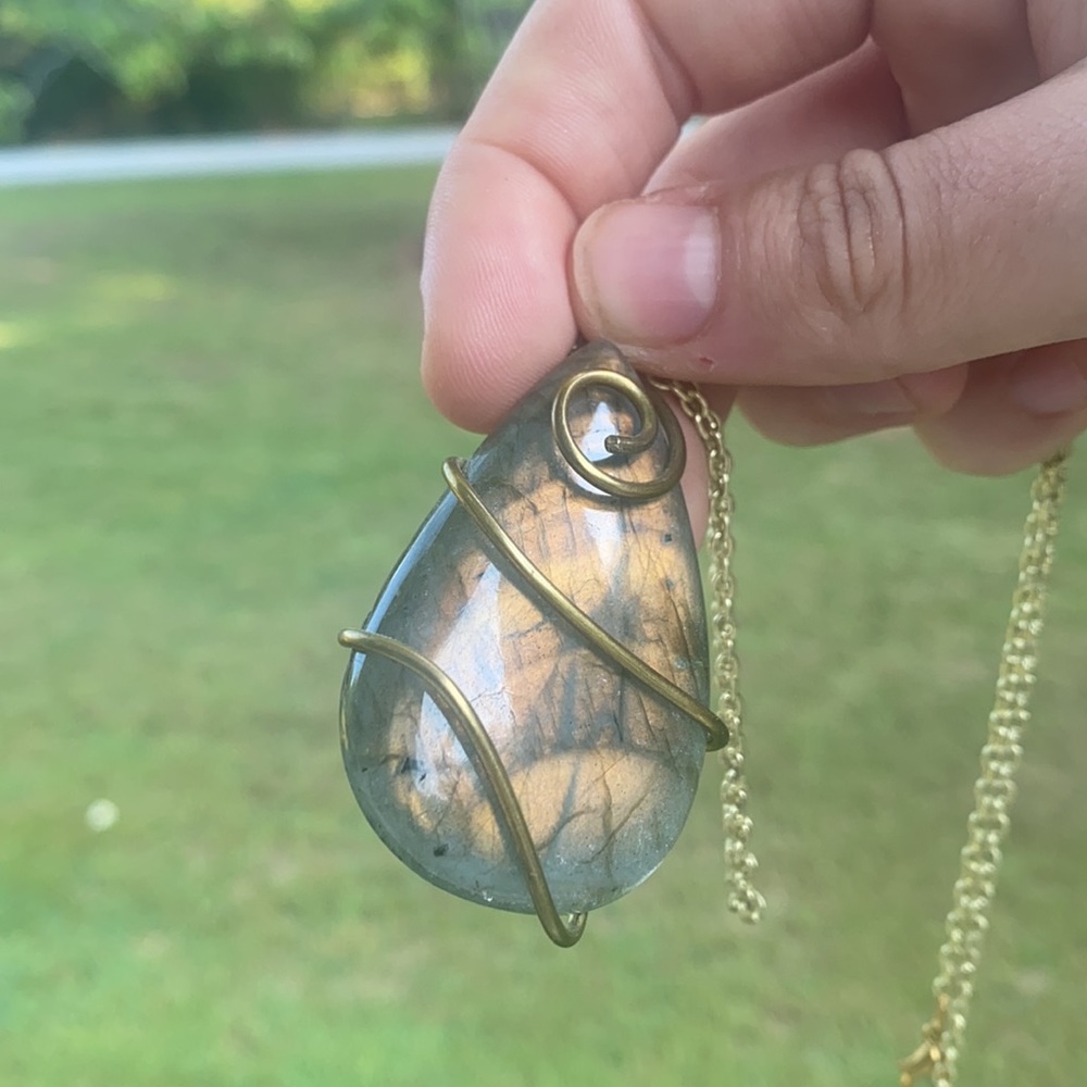 Gold Wire Wrapped Champagne Labradorite Necklace